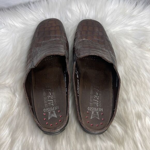Mephisto Meg Brown Embossed Croc Leather Air Jet Slides Sz 8.5 - Picture 3 of 6